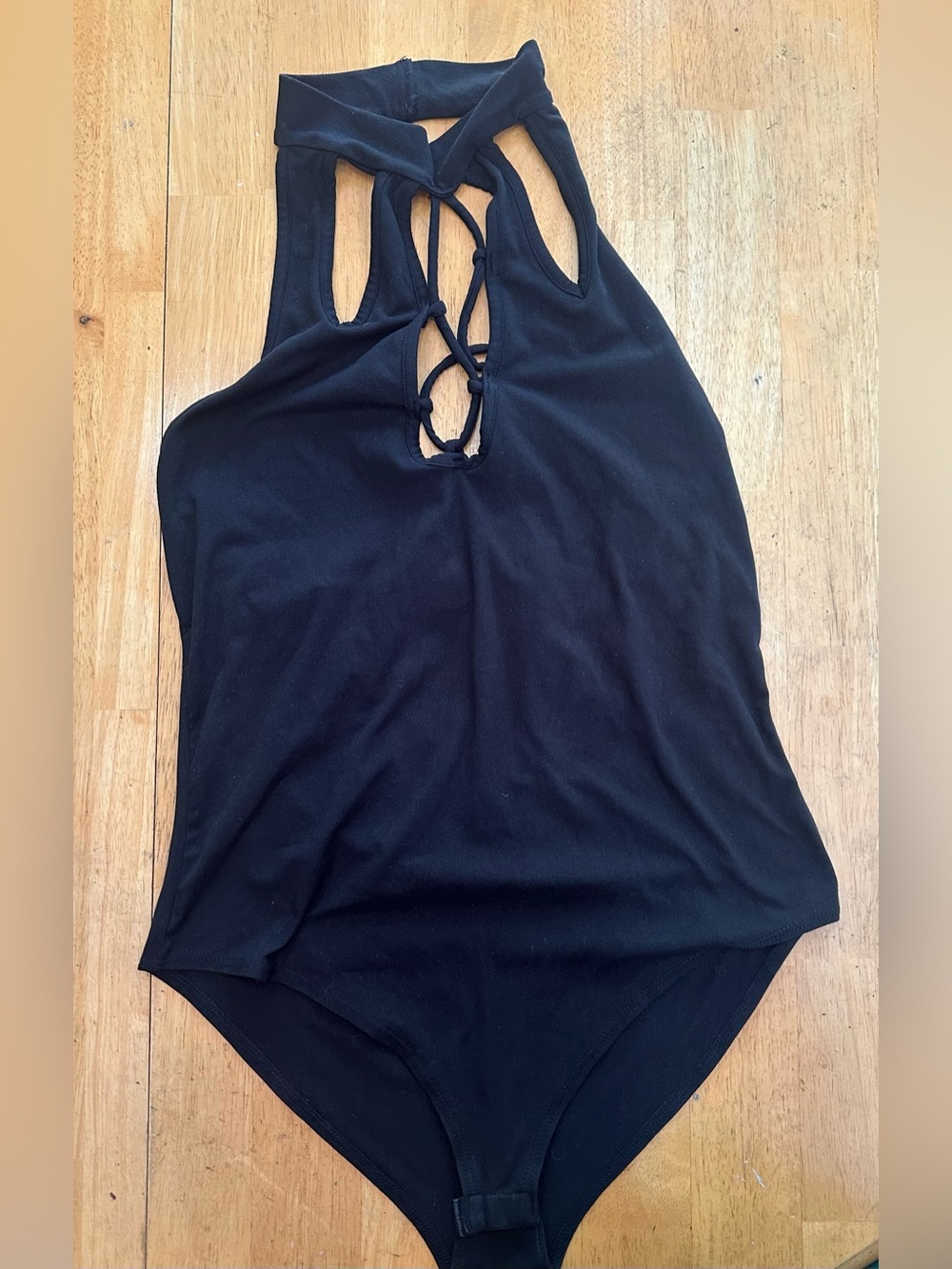 Black Lace-Up Halter Bodysuit for Women